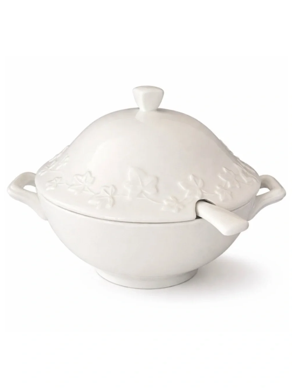 Pottery Barn Vine China White Tureen Lid Ladle & Handles Large Italian Rare 4 Qt
